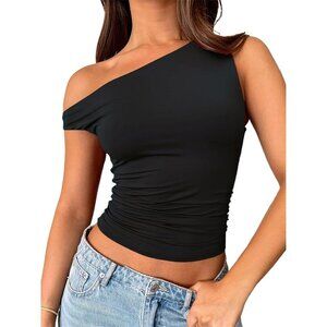 Women's Off Shoulder Crop Top Slim Fitted Summer Tank Y2K Casual Blouse